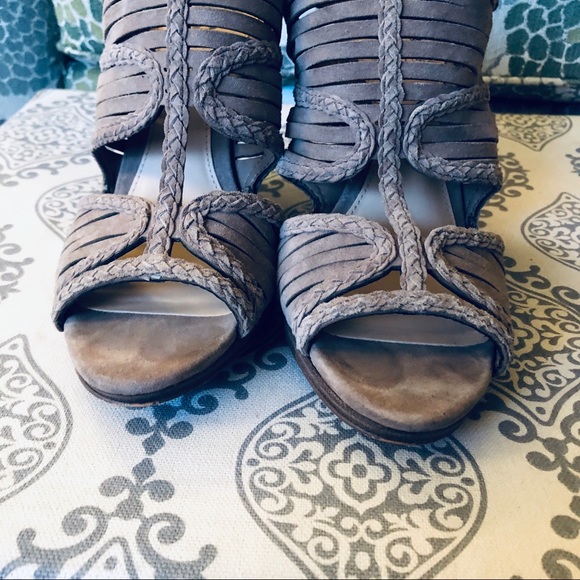 Vince Camuto | Braided Suede Taupe Janil Wedges - Picture 2 of 7